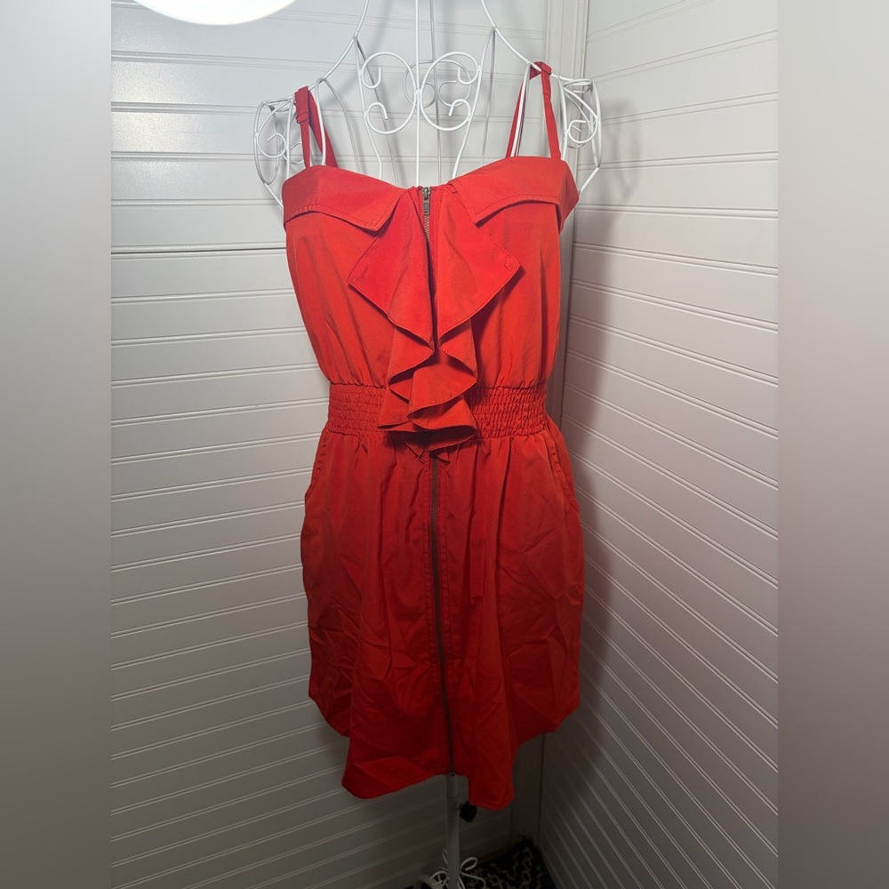 Akira Ruffle-Front Red Mini Dress with Smocked Waist
